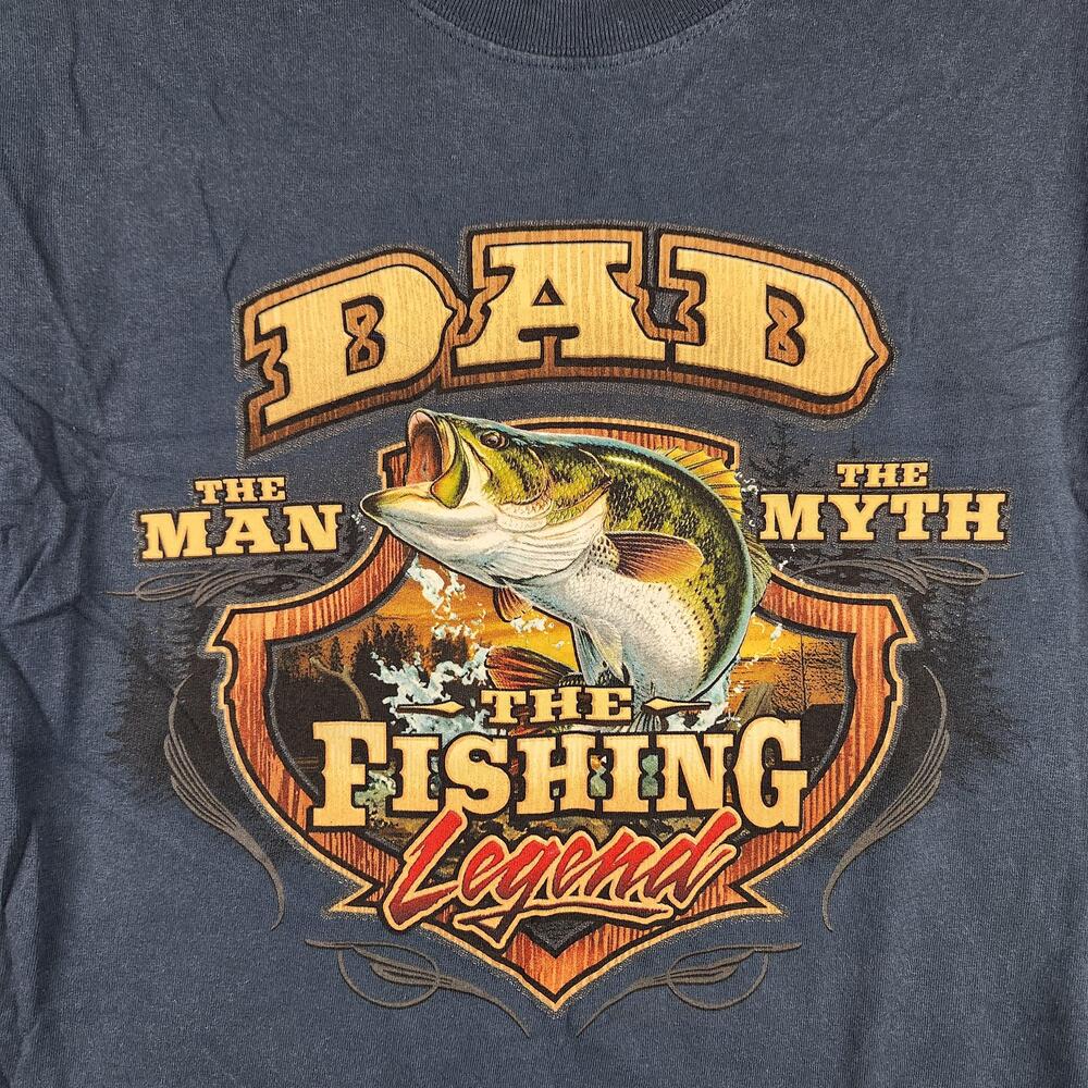 Dad Fishing Legend Shirt Mens Large Blue Gildan Bass Graphic Fathers Day Tee Y2k